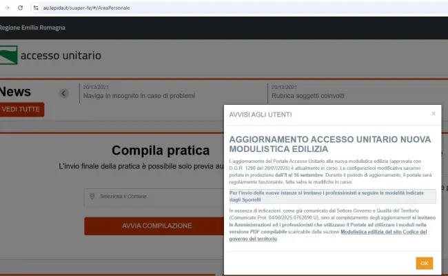Indicazioni immediatamente operative per invio pratiche edilizie sino al 16/09/2025 compreso